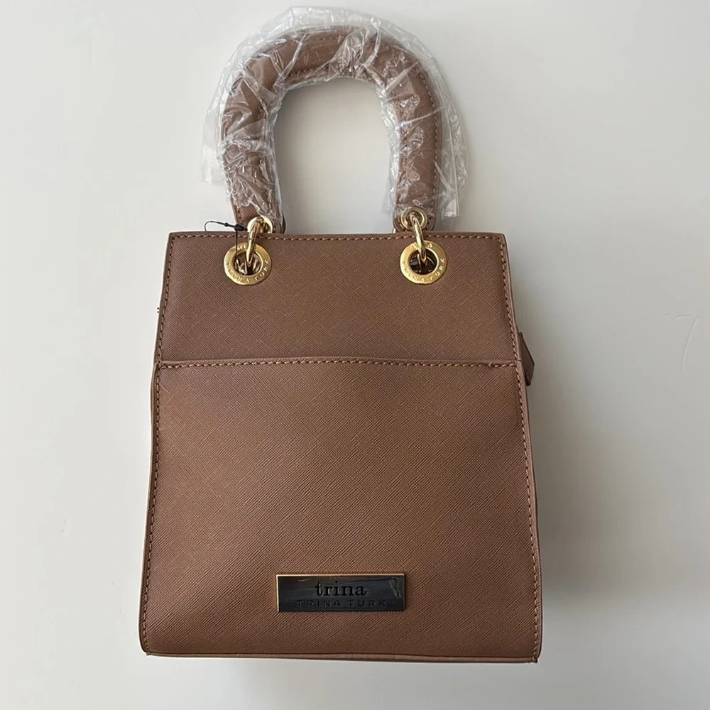 Trina Turk Khaki Vegan Leather Double Handle Shoulder Crossbody Bag